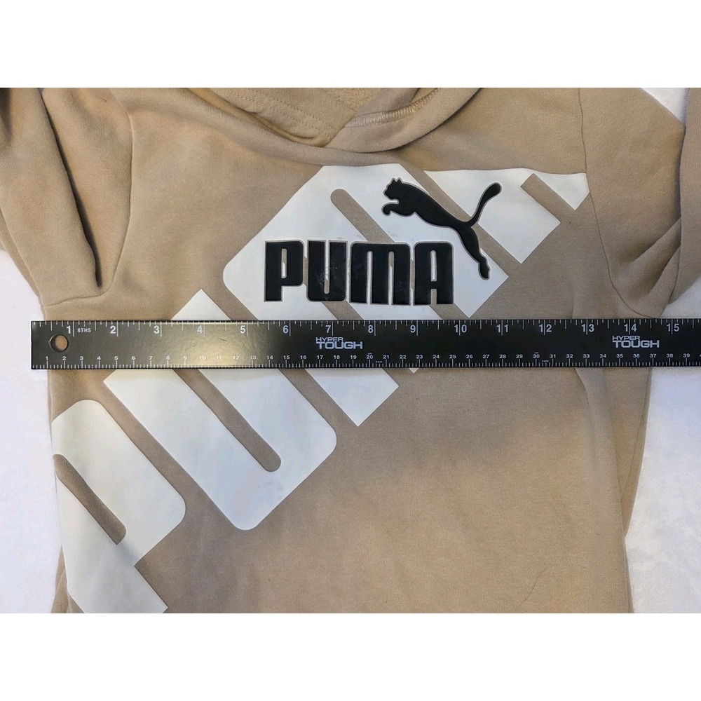 PUMA Boys Hooded Pullover Hoodie Beige Logo Graphic Size 5 (6/7) - Picture 5 of 8